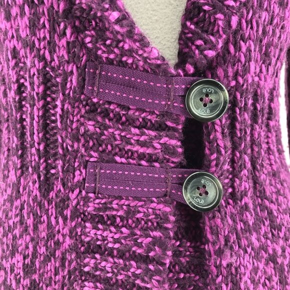 Lole Purple Heathered Toggle Button Long Sleeve Open Front Sweater Cardigan sz - Picture 3 of 8